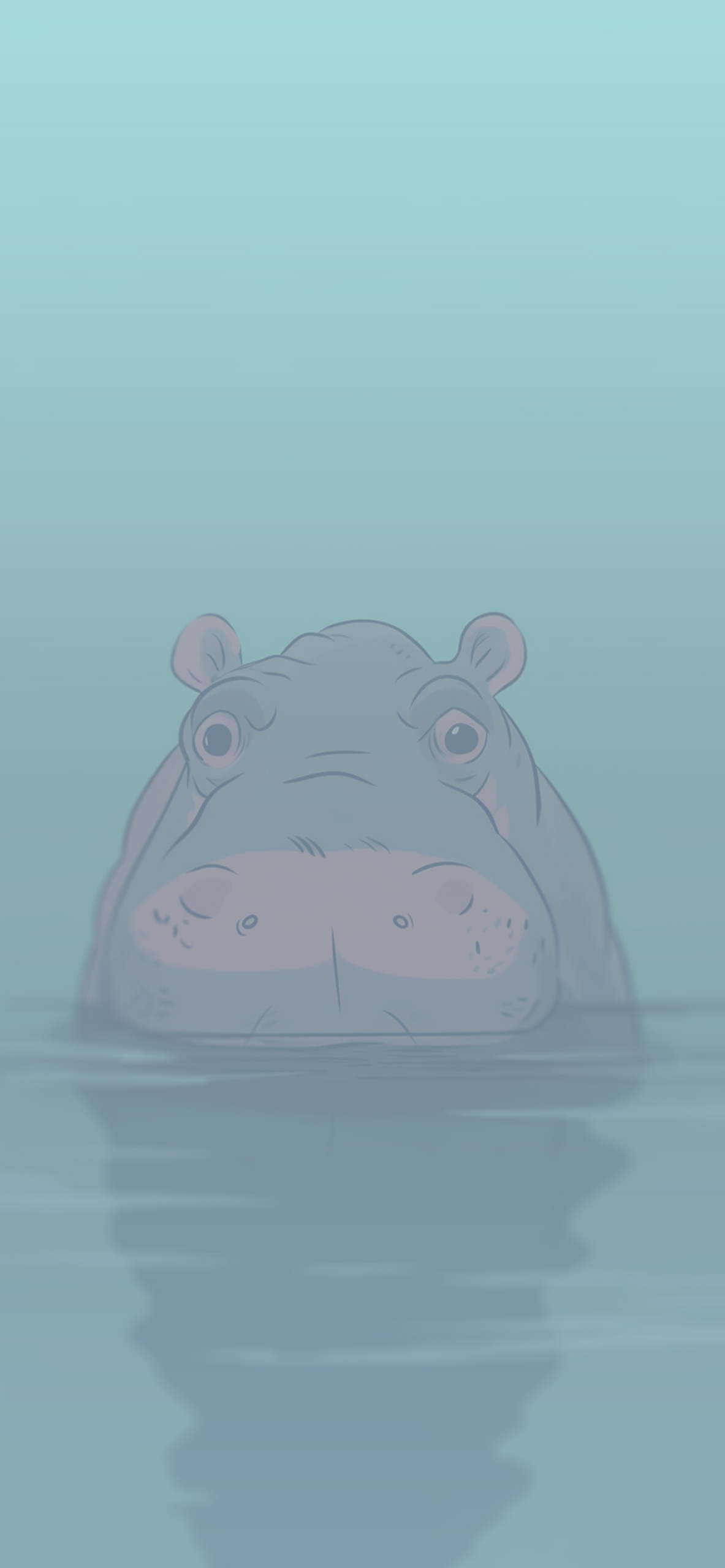hippo in water blue background