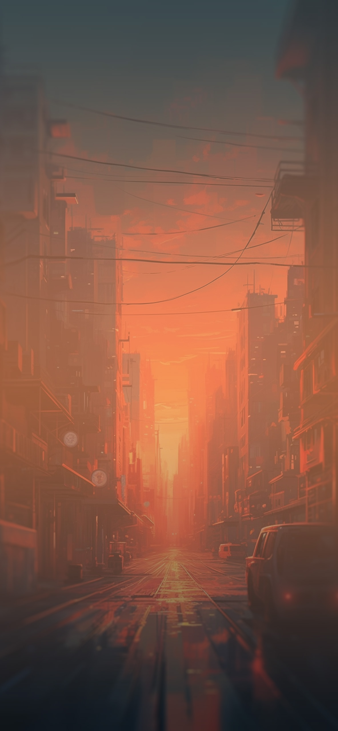 orange sunset in the city background