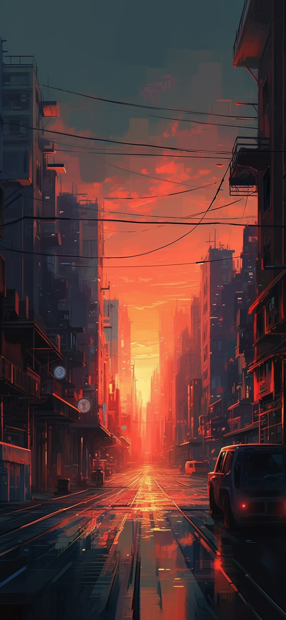 orange sunset in the city wallpaper