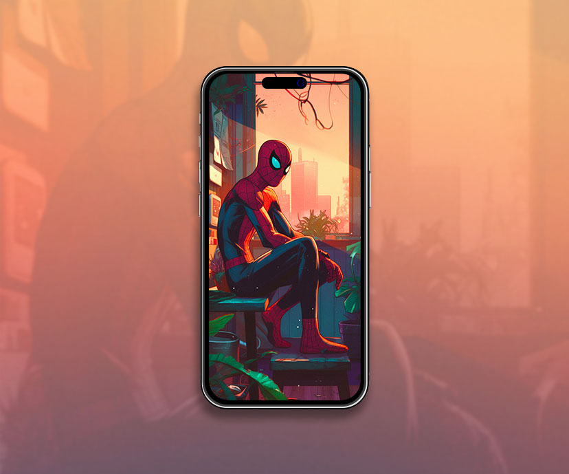 Spider Man assis près de la collection de fonds d’écran de fenêtre