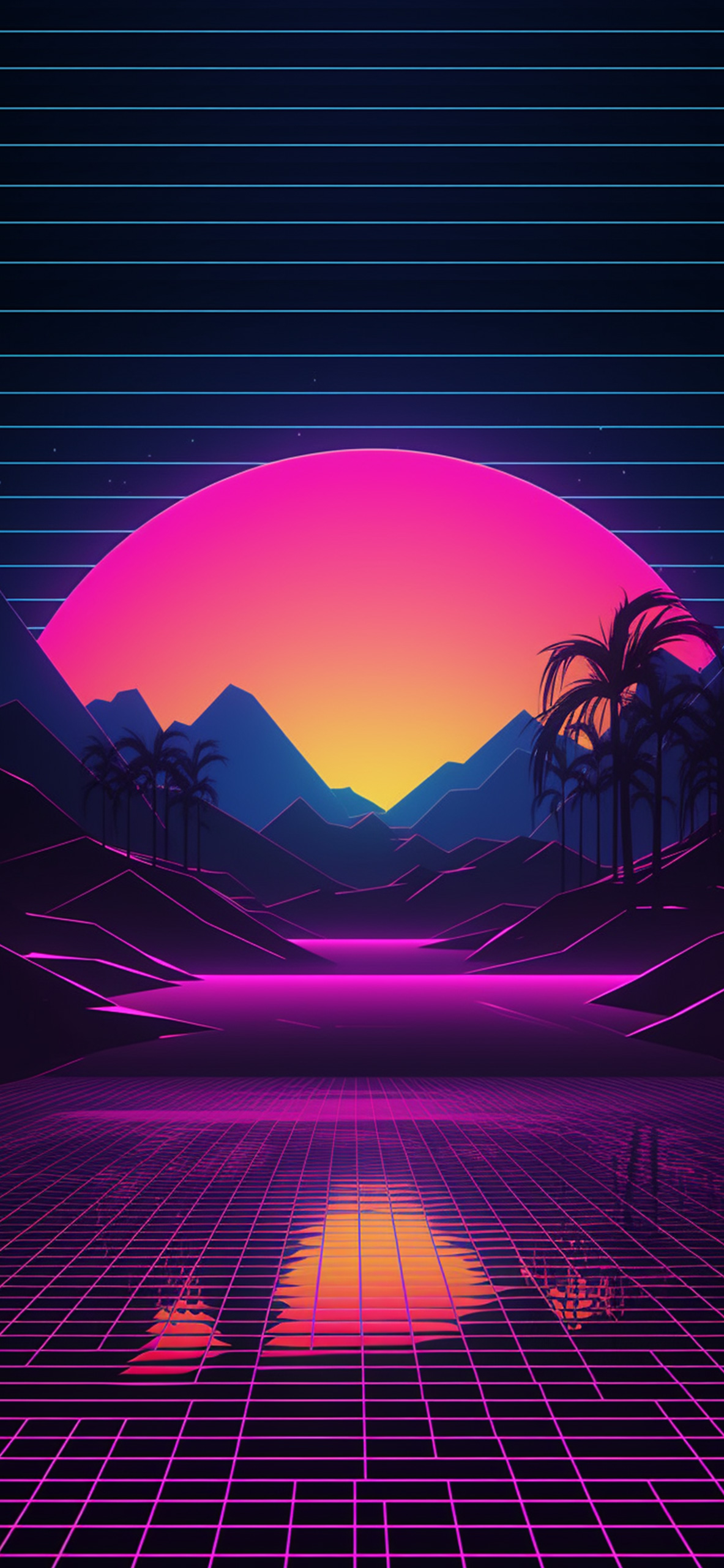 synthwave mountain sunset wallpaper