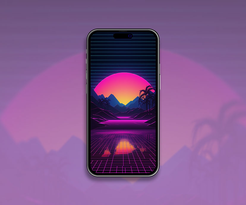 synthwave mountain sunset wallpapers collection