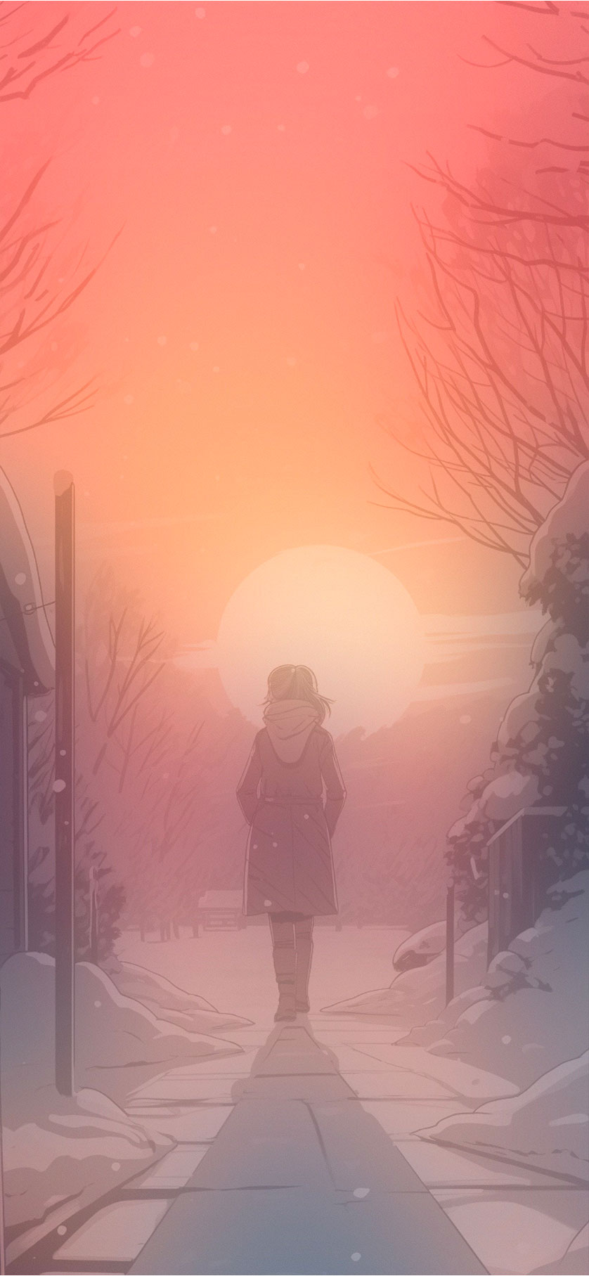winter sunset and girl background