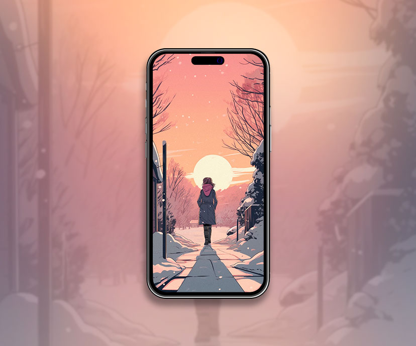 winter sunset and girl wallpapers collection