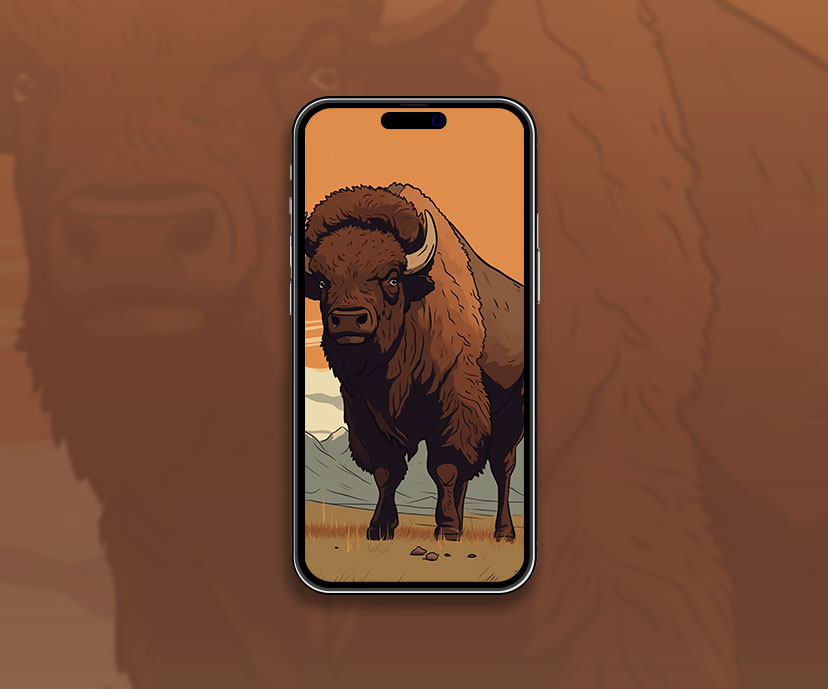 Fondo de pantalla estético de bisonte marrón Fondo de pantalla de bisonte para iPhone