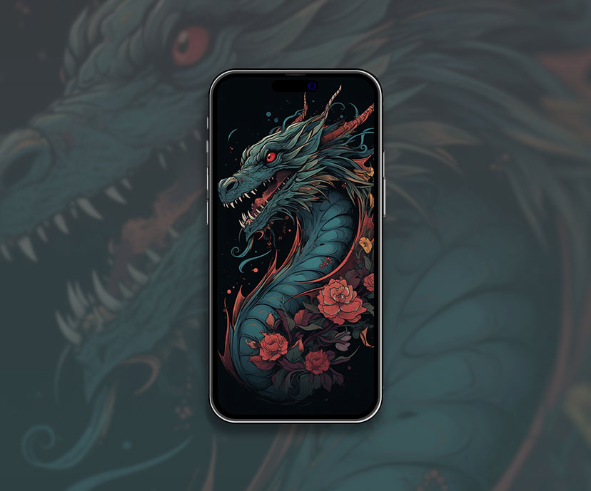 Dragon chinois et fleurs noir papier peint dragon chinois mur