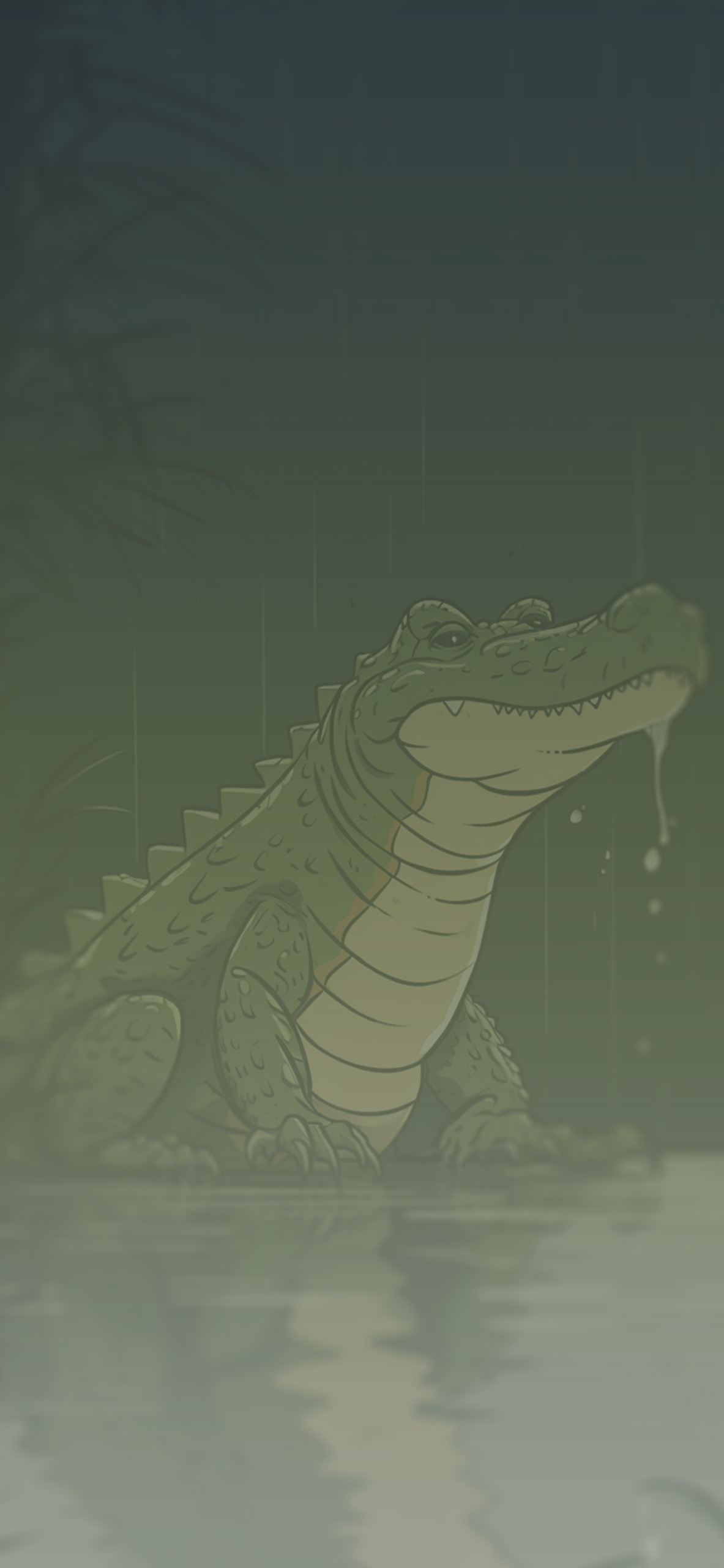 Crocodile & Rain Dark Green Wallpaper Crocodile Wallpaper for