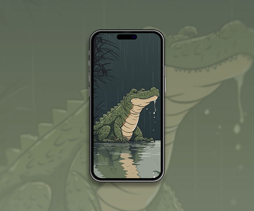 Crocodile & Rain Dark Green Wallpaper Crocodile Wallpaper for
