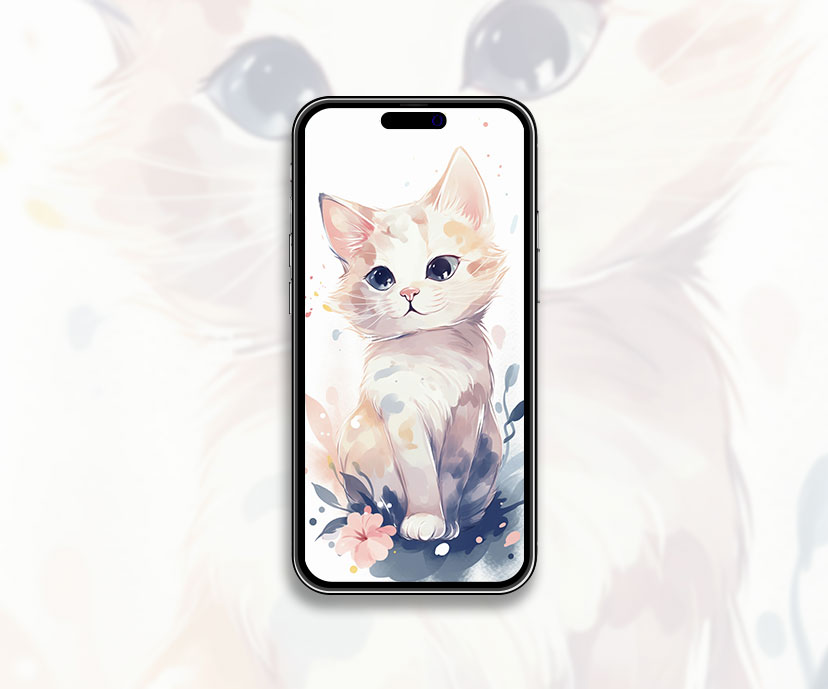 Fondo de pantalla de arte blanco de gato lindo Fondo de pantalla de gato lindo para iPhone