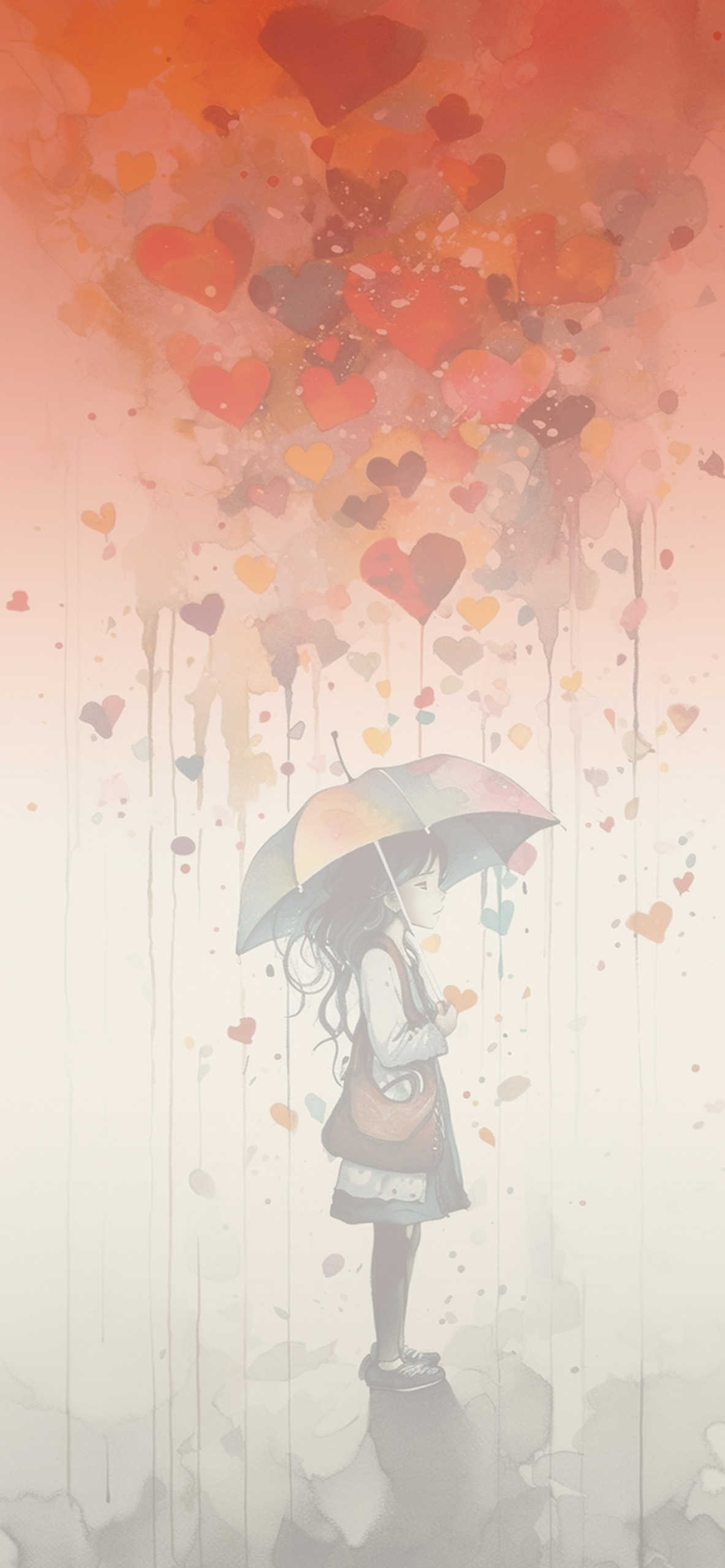 Girl with Umbrella & Hearts Wallpaper Girl with Umbrella Wallp