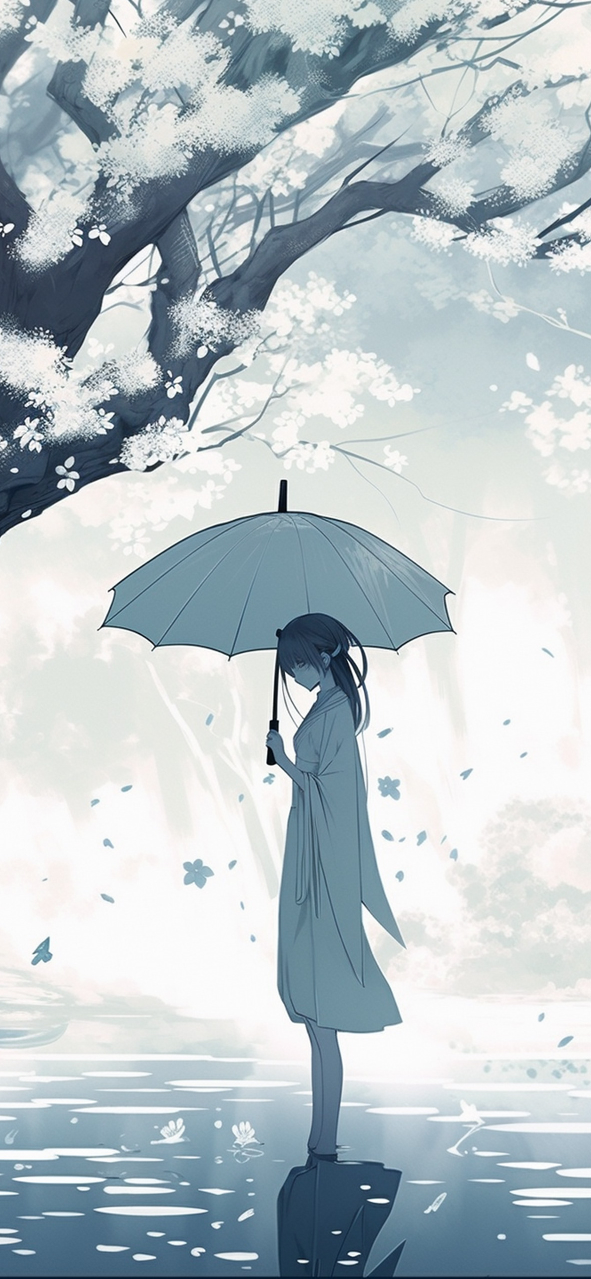 Girl with Umbrella White Anime Wallpaper Anime White Wallpaper