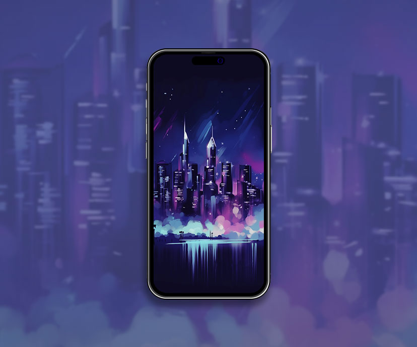Papier peint d’art de la ville pourpre Fond d’écran esthétique violet pour iPhon
