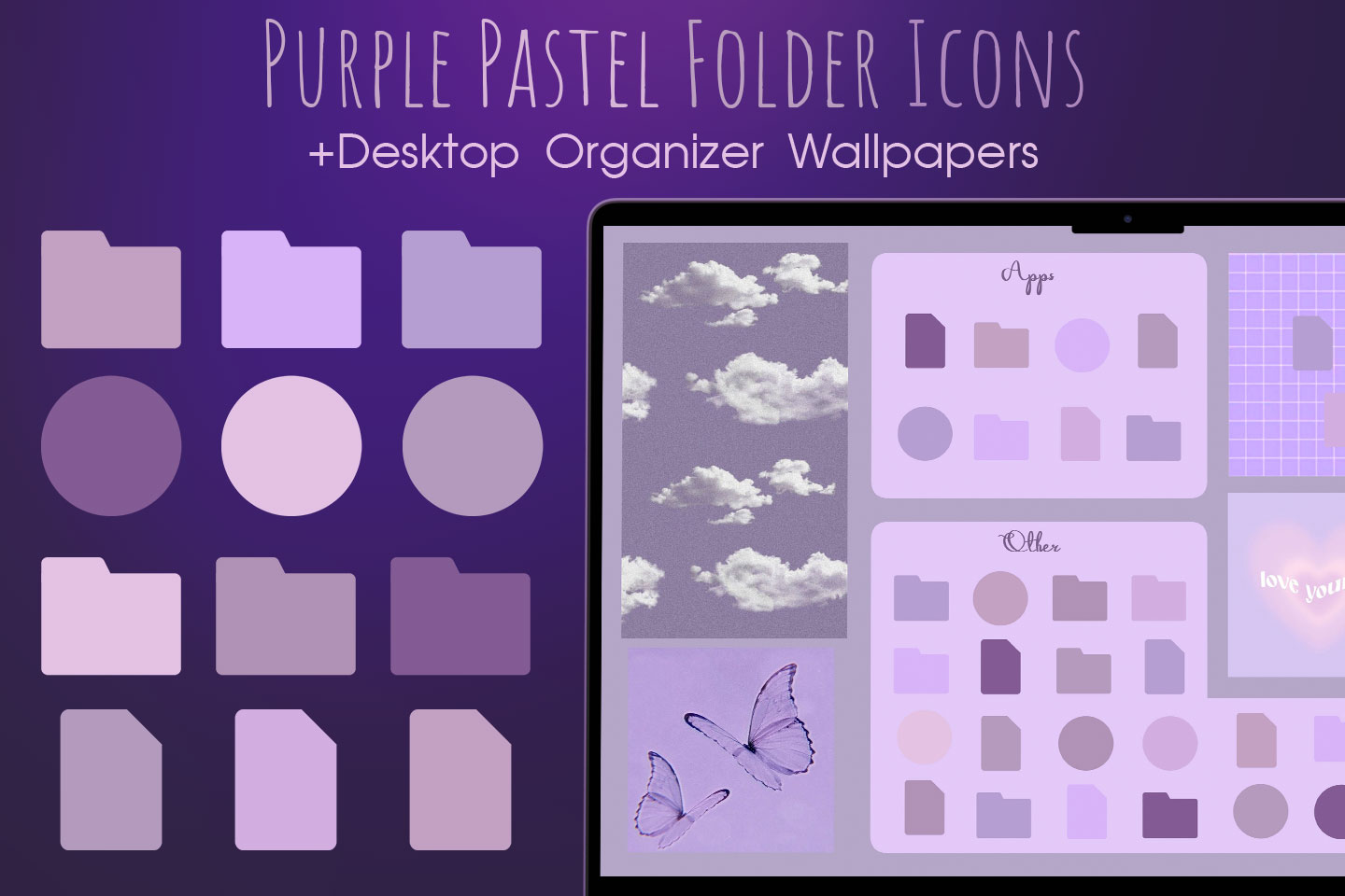 Pack d’icônes du dossier pastel violet