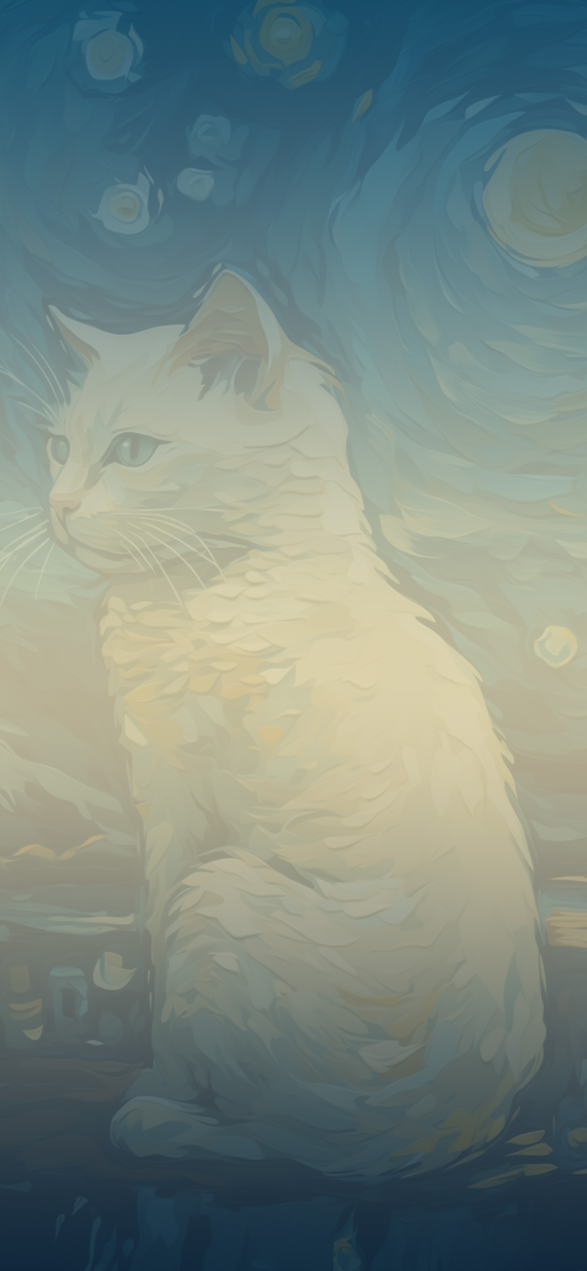 White Cat in Van Gogh Style Wallpaper Cool Cat Wallpaper for i