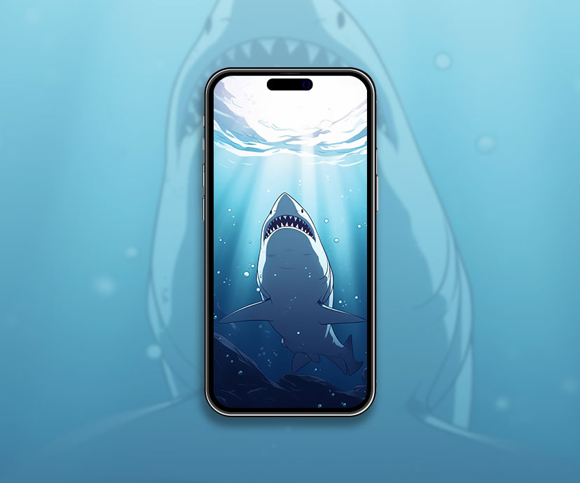 White Shark in Water Blue Wallpaper Shark Aesthetic Wallpaper