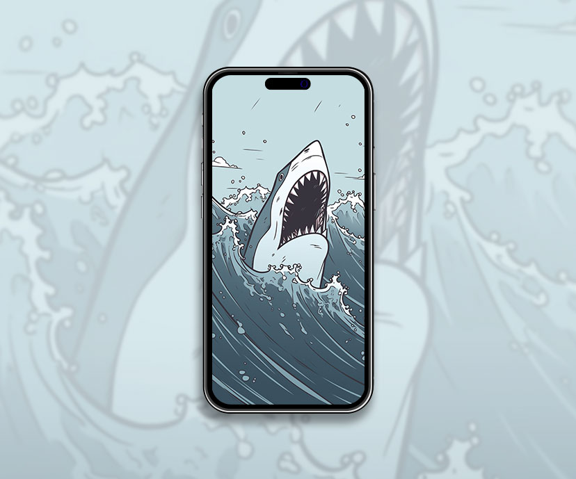 White Shark & Wave Art Wallpaper White Shark Wallpaper for iPh