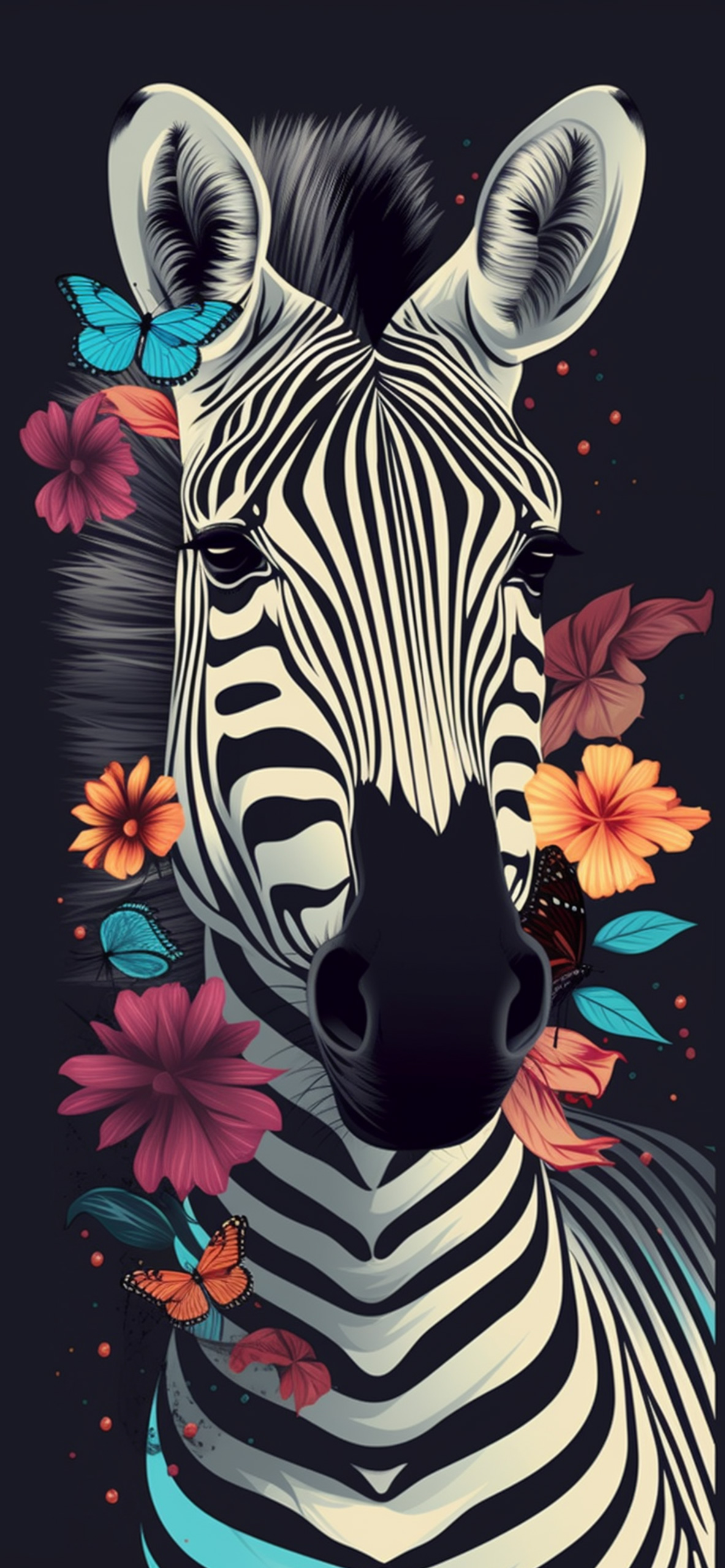 Zebra & Flowers Art Wallpaper Zebra Wallpaper for iPhone