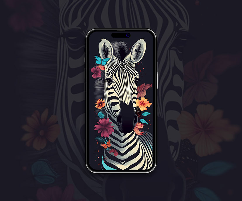 Zebra & Flowers Art Wallpaper Zebra Wallpaper for iPhone