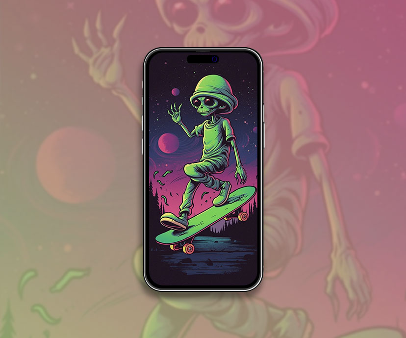 Patineur extraterrestre dessin animé fond d’écran Alien skater iPhone fond d’écran