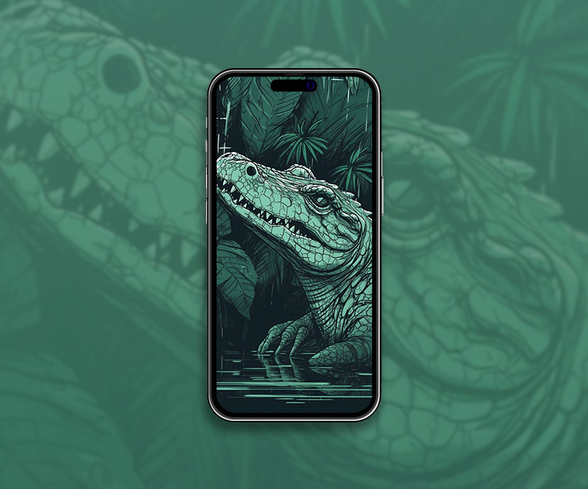 Crocodile Green Art Wallpaper Fond d’écran Crocodile pour iPhone