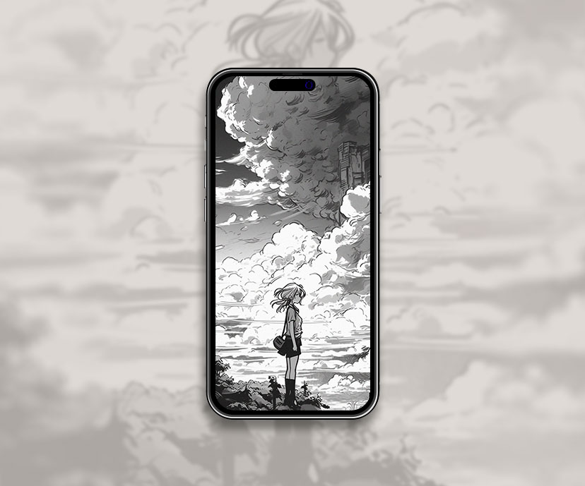 Cute Girl & Clouds Manga Wallpaper Manga Wallpaper for iPhone