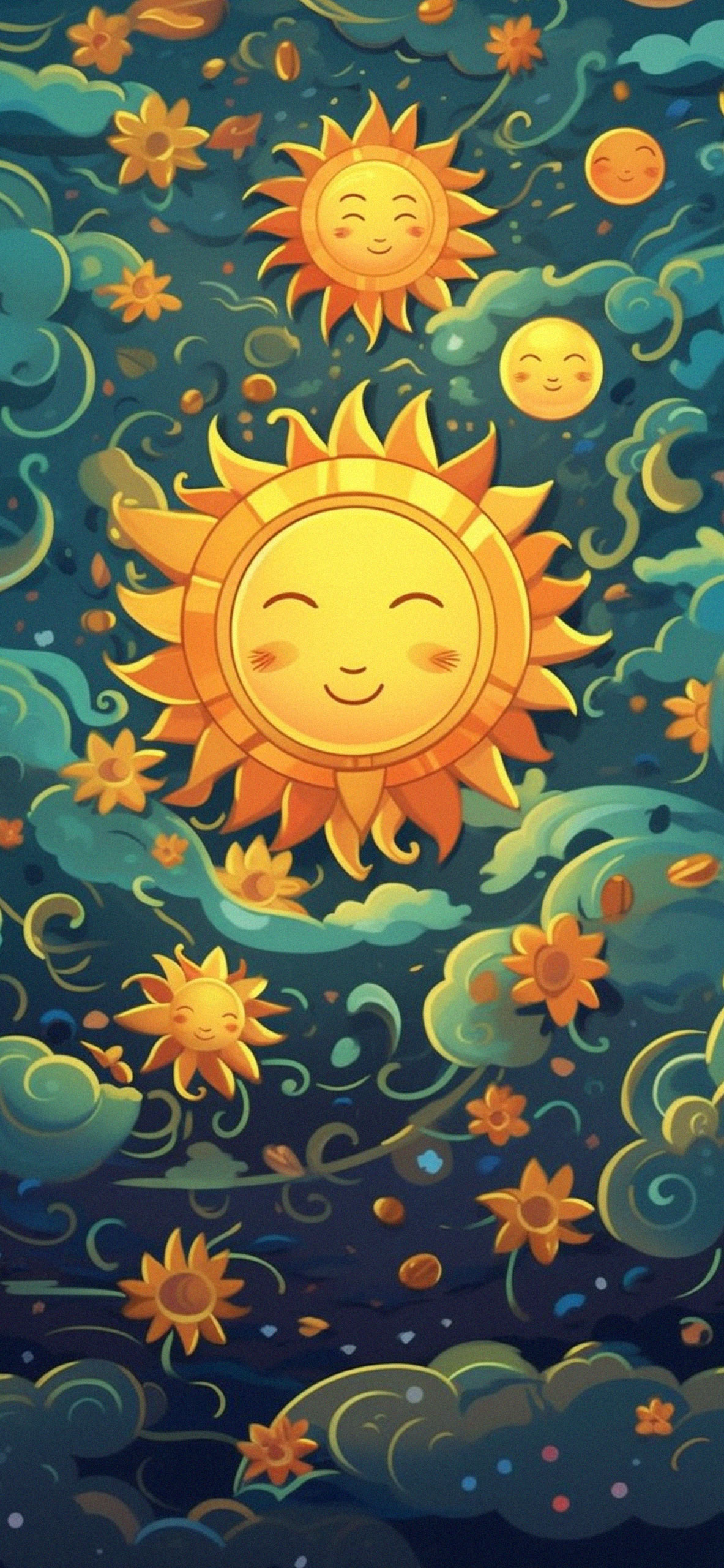 Funny Sun & Clouds Pattern Wallpaper Funny Sun Wallpaper for