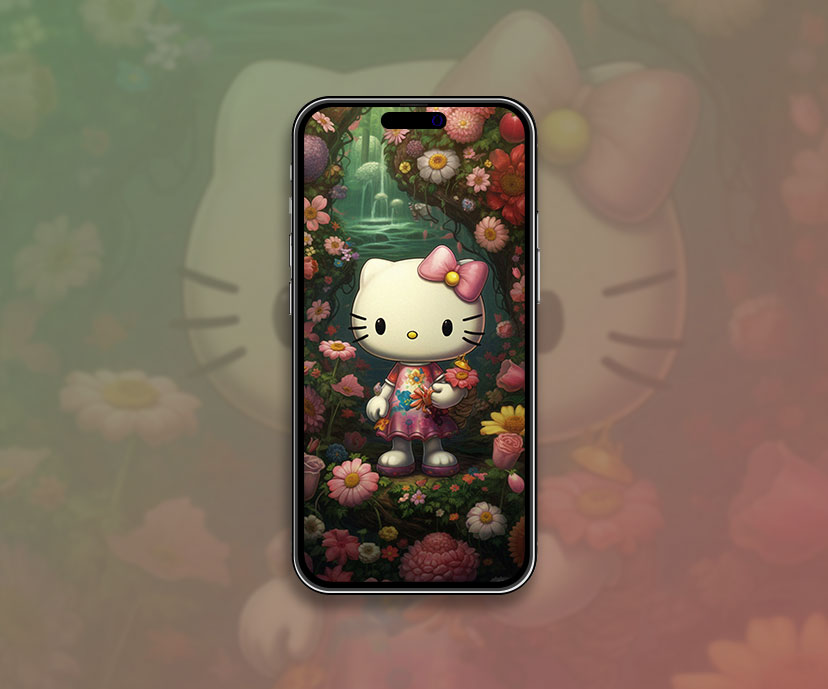 Hello Kitty parmi les fleurs fond d’écran Hello Kitty fond d’écran