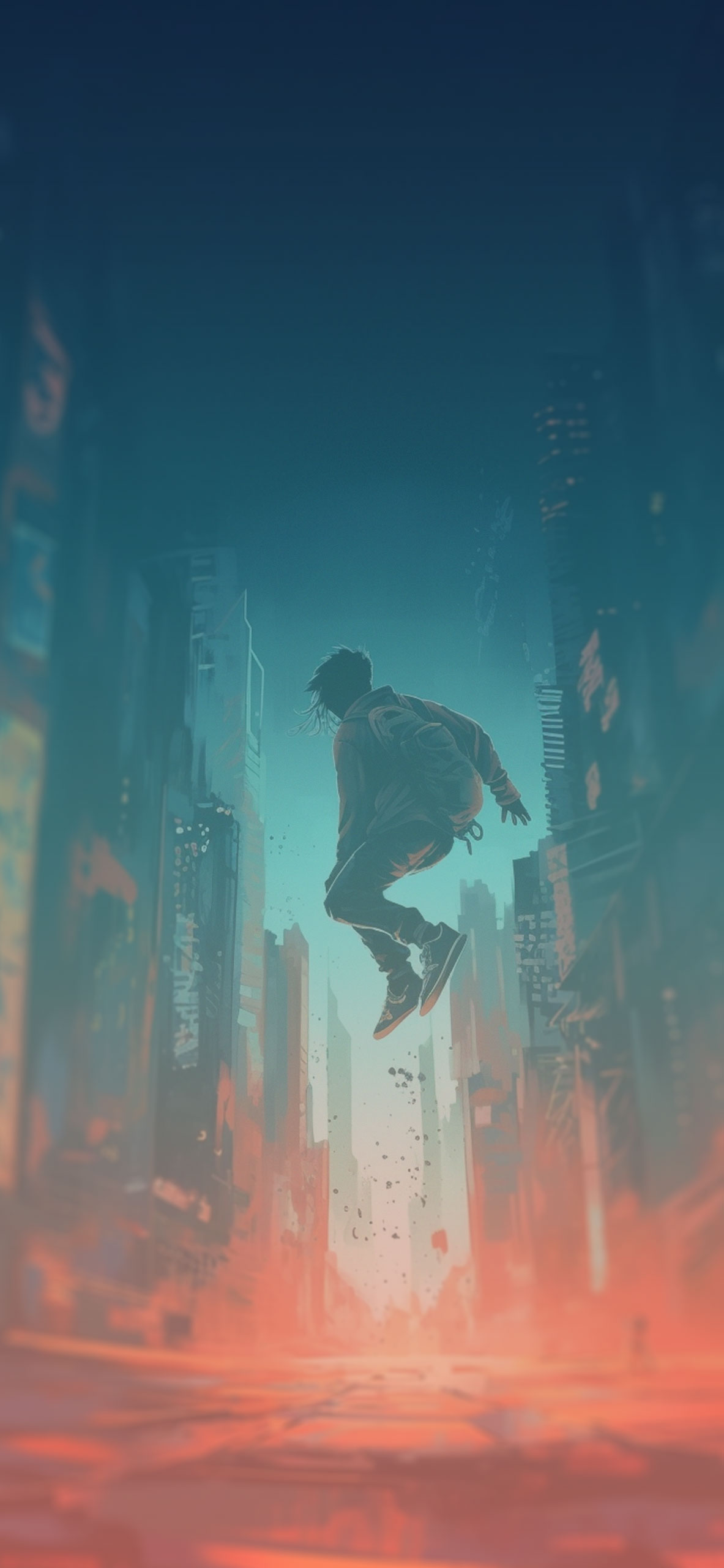 Jump Guy & City Art Wallpaper Cyberpunk City Wallpaper for iPh