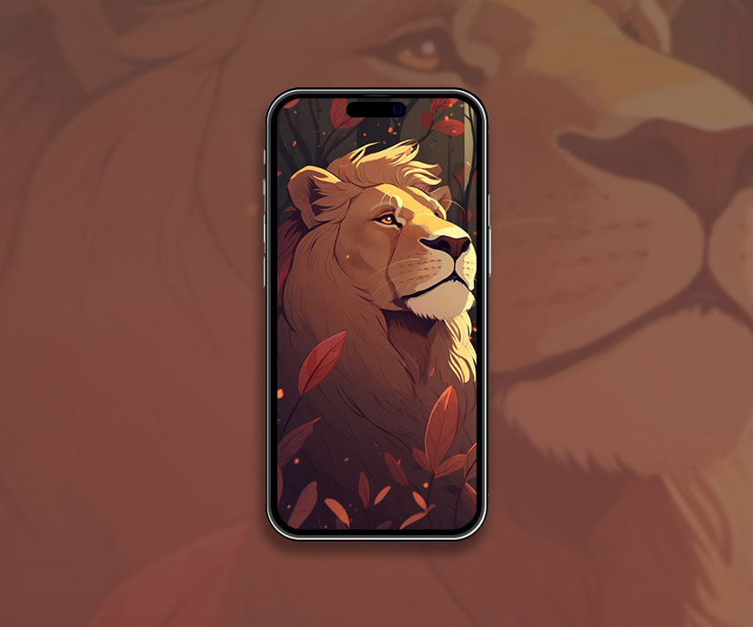Lion & Leaves Art Wallpaper Lion Fond d’écran pour iPhone
