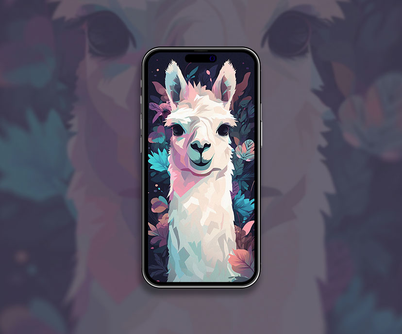 Llama & Leaves Art Wallpaper Llama Wallpaper for iPhone