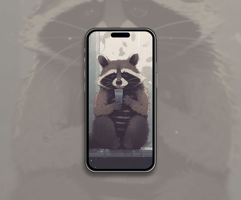 Raccoon with a Glass of Water Art Wallpaper Raccoon Wallpaper