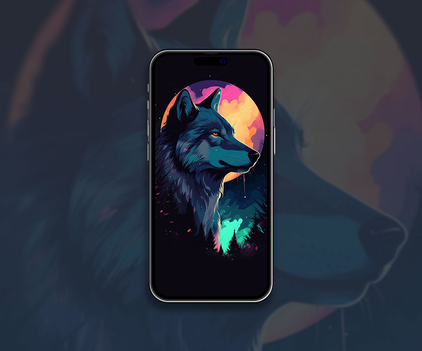 Wolf & Moon Art Wallpaper Wolf Wallpaper for iPhone