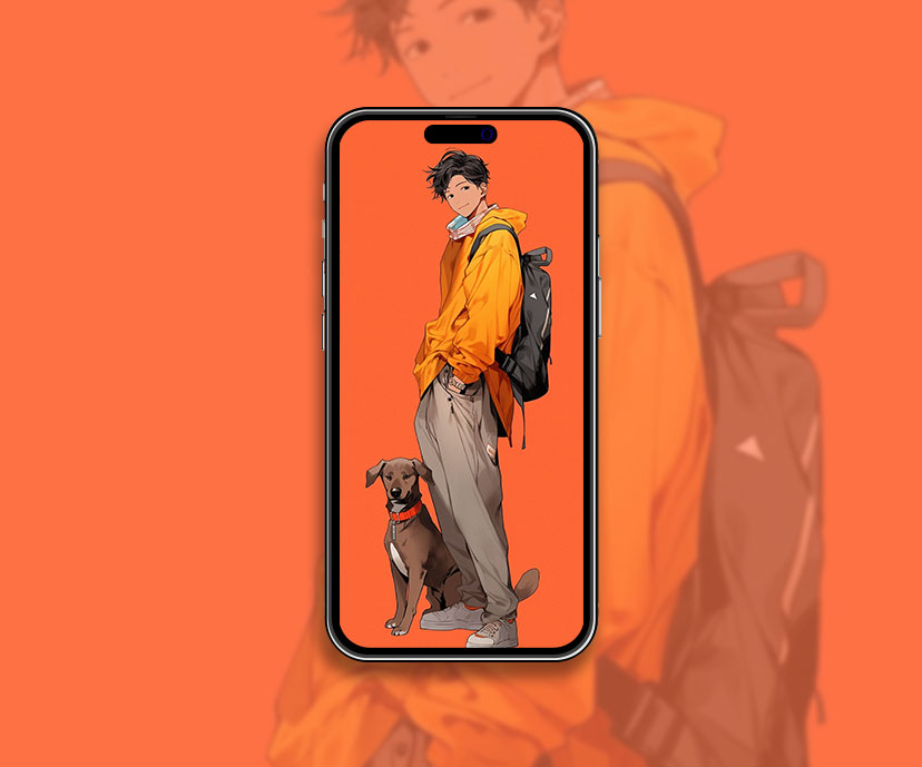 Anime Boy with Dog Orange Wallpaper Anime Boy Wallpaper for iP