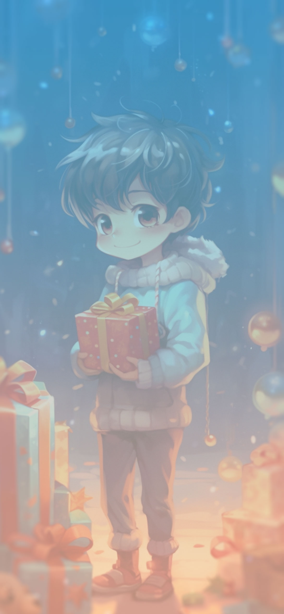 Boy with present christmas wallpaper Cute christmas wallpaper