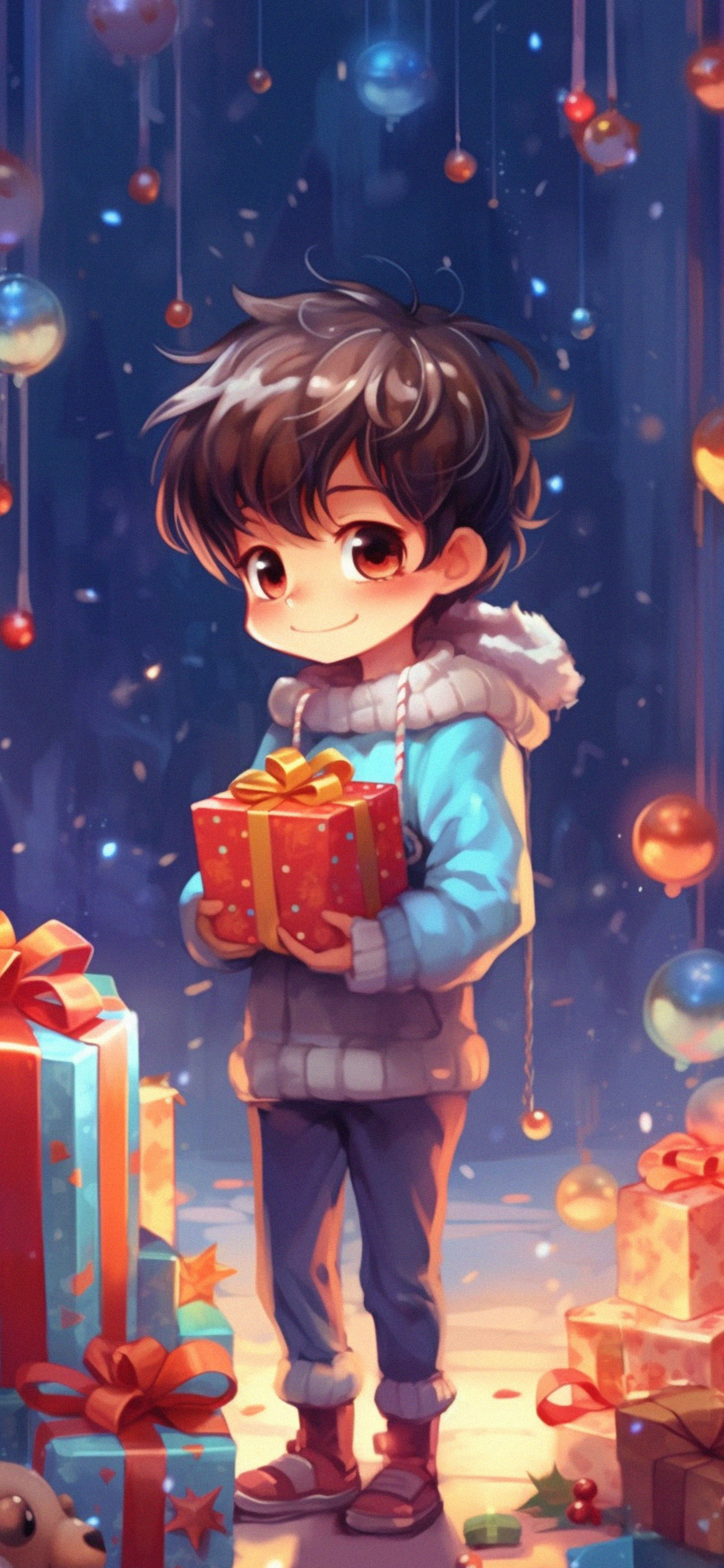 Boy with present christmas wallpaper Cute christmas wallpaper