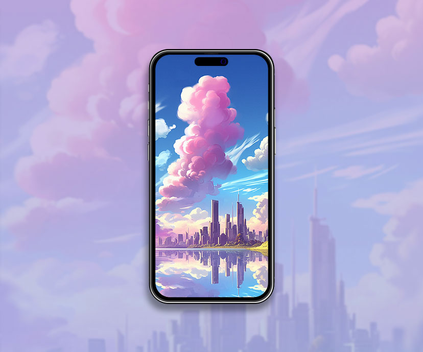 Pink clouds and megapolis art wallpaper Sky and city 4K art wa