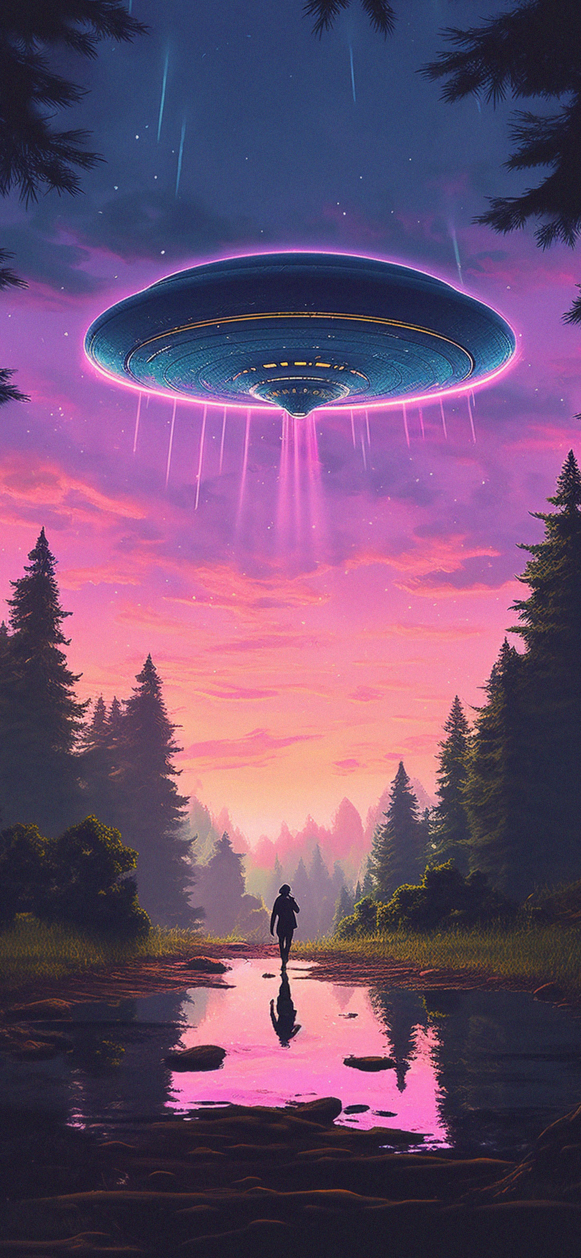 UFO above the forest art wallpaper UFO art wallpaper for iPhon