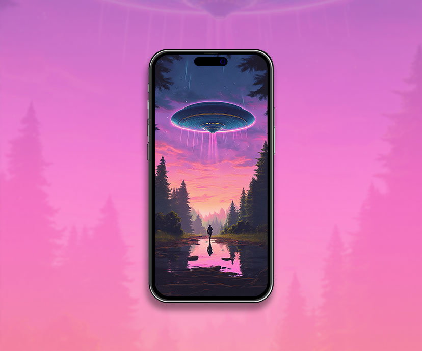 UFO au-dessus de la forêt art fond d’écran UFO art fond d’écran pour iPhon