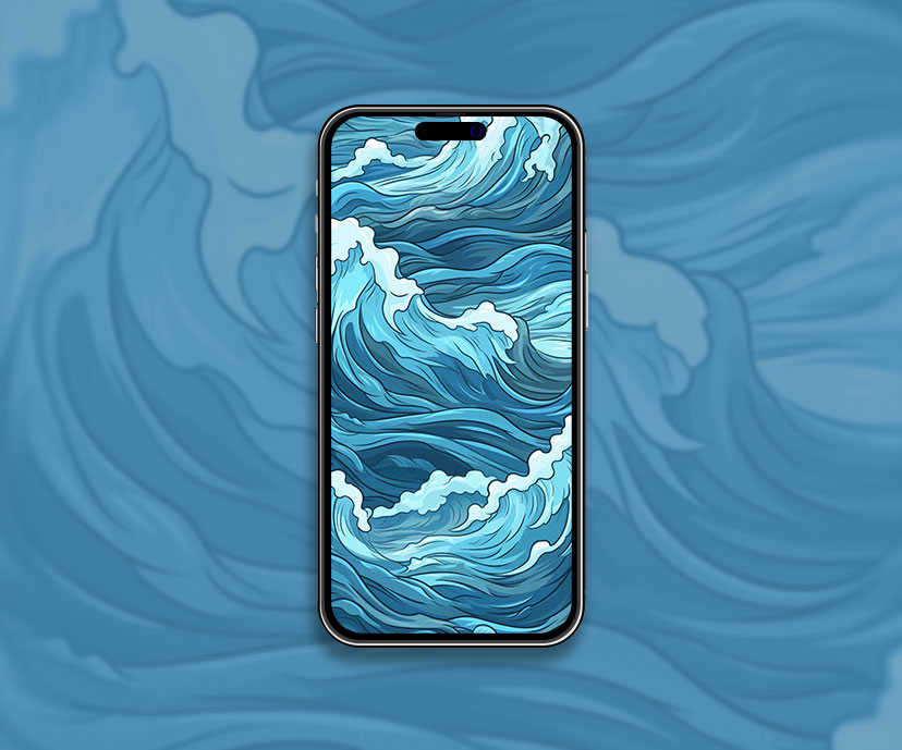 Fond d’écran de dessin animé motif de l’eau Fond d’écran de l’eau d’art bleu iPhon