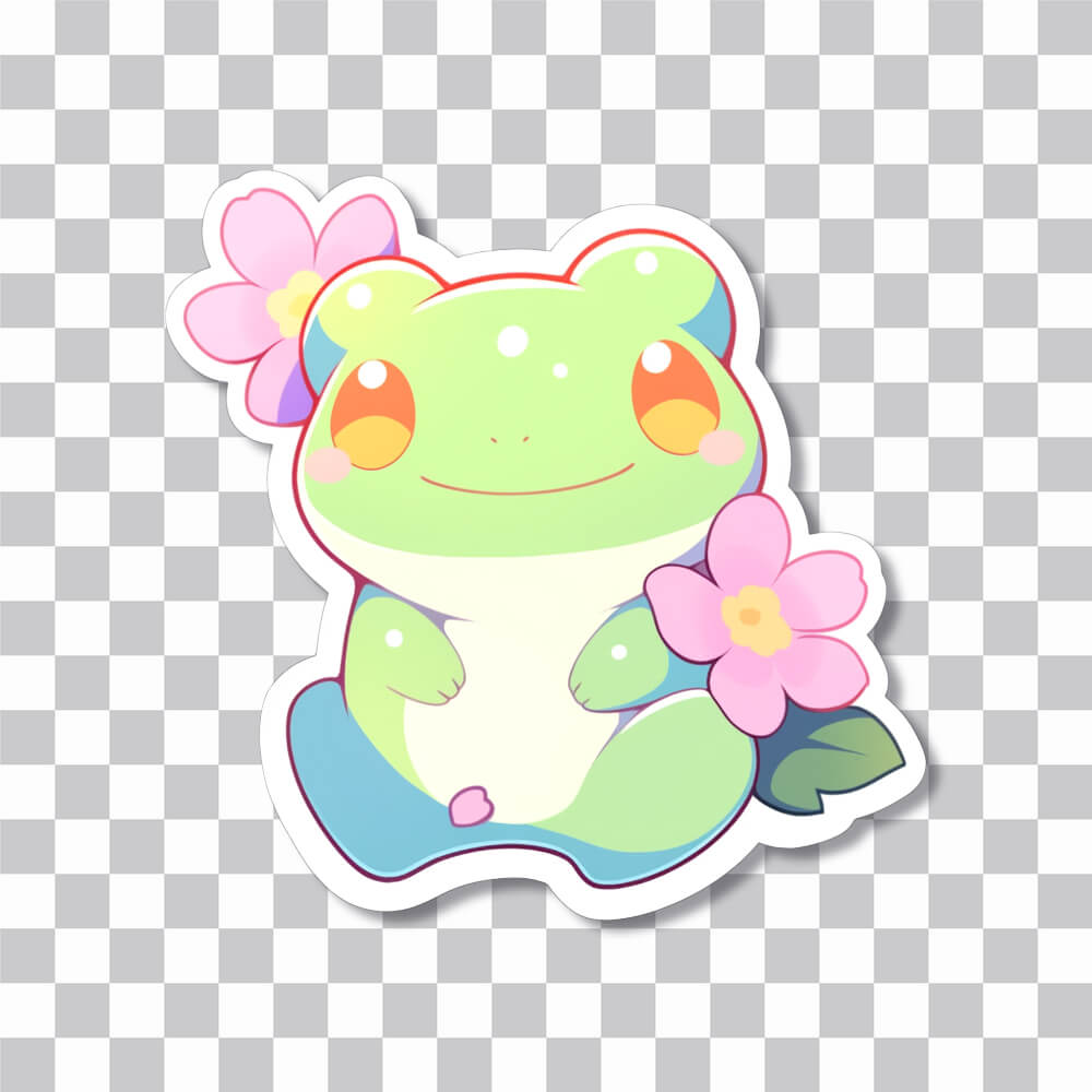 aesthetic cute frog and flowers sticker cover