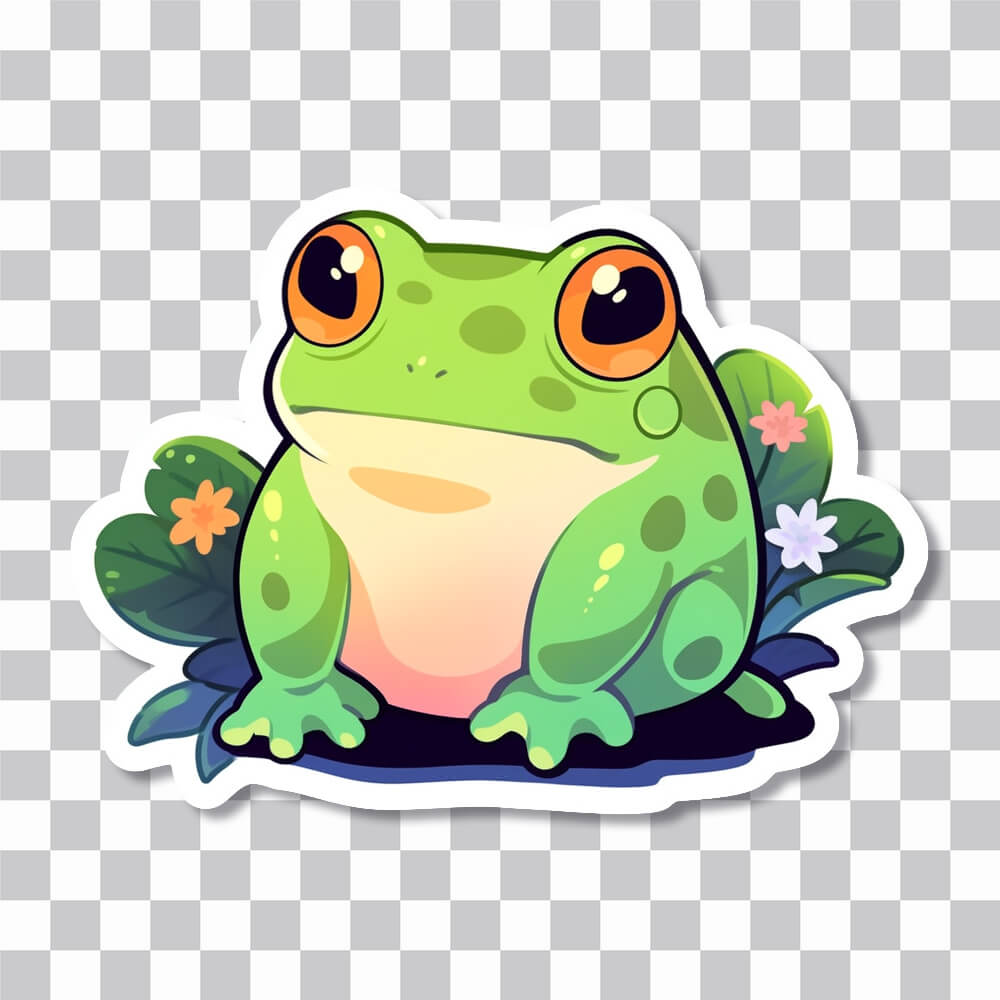 aesthetic green frog on leaves sticker cover