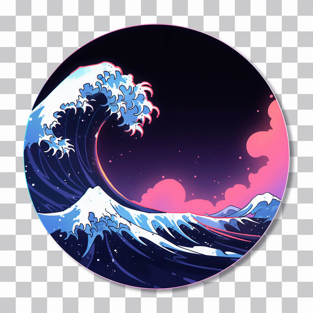 aesthetic japanese great wave round sticker cover
