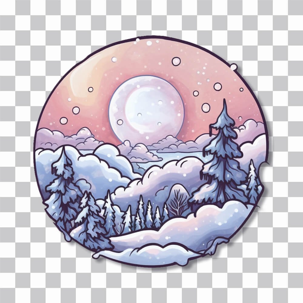 aesthetic winter snowy landscape round sticker cover