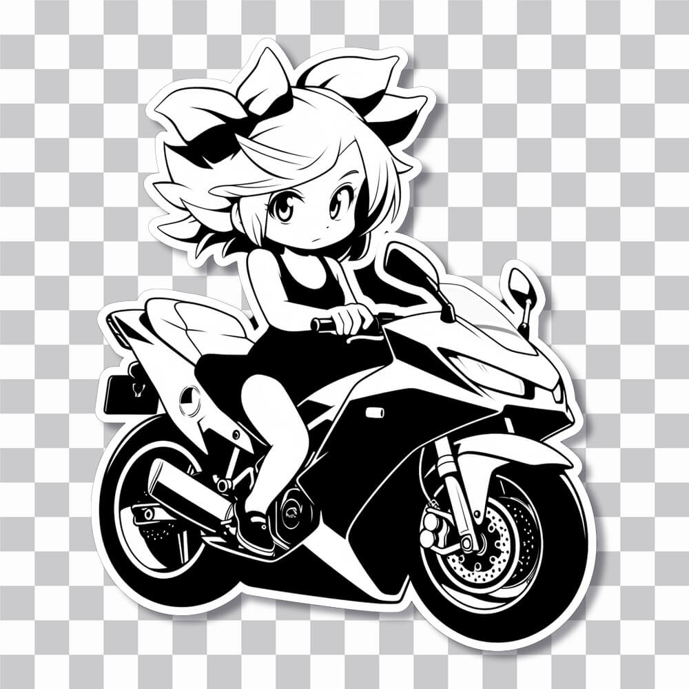 anime girl on a sport bike b w sticker cover