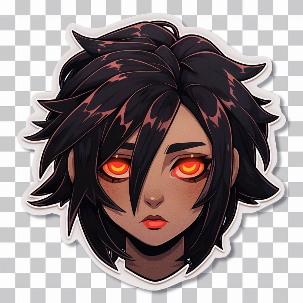 anime girl with glowing orange eyes sticker cover