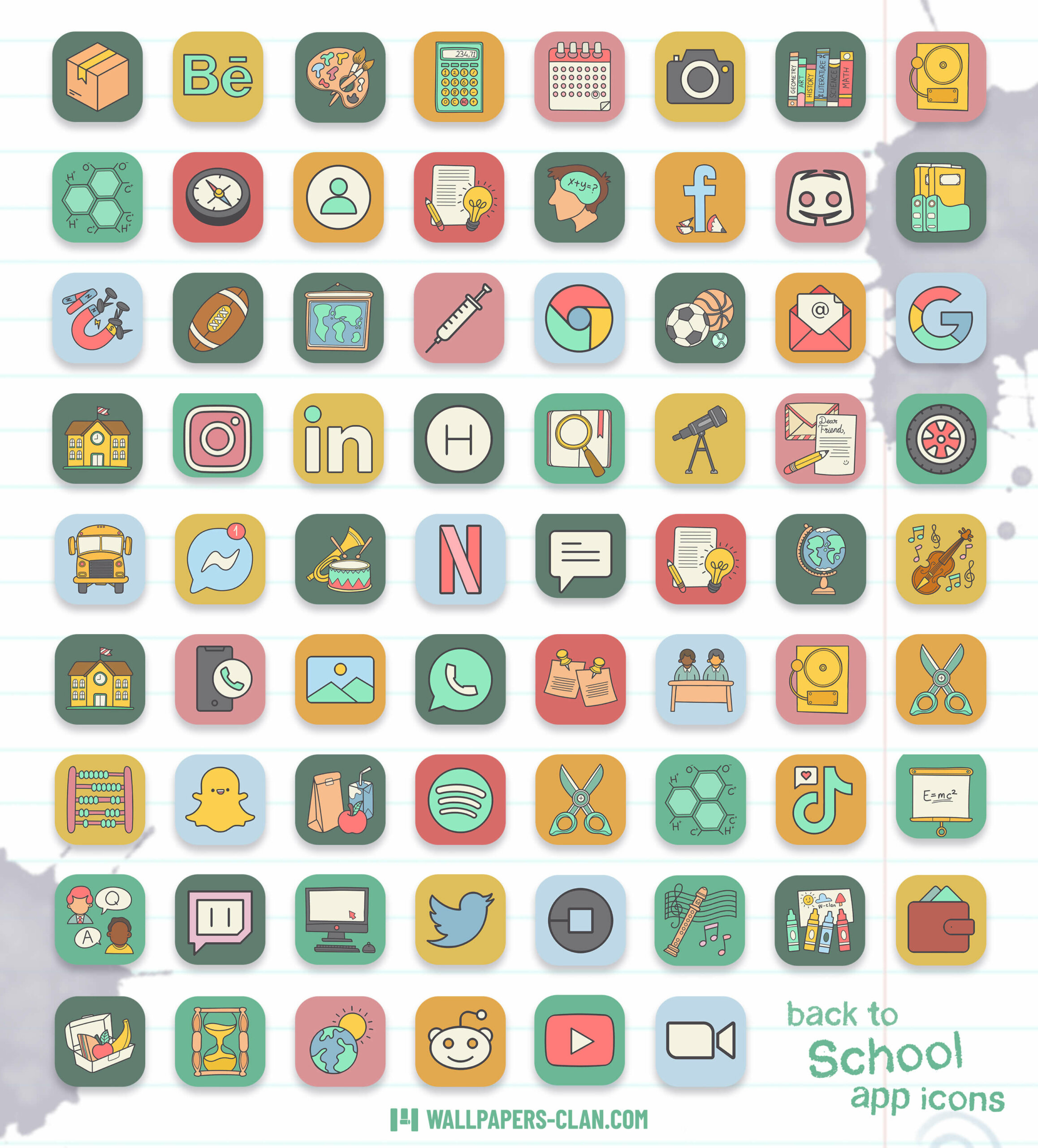 back to school app icons pack preview 2