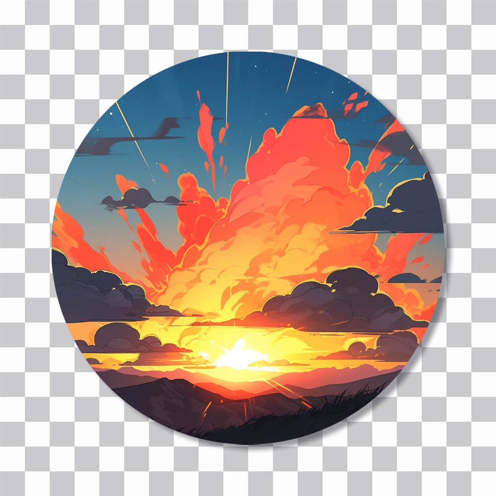beautiful sunset clouds round sticker cover