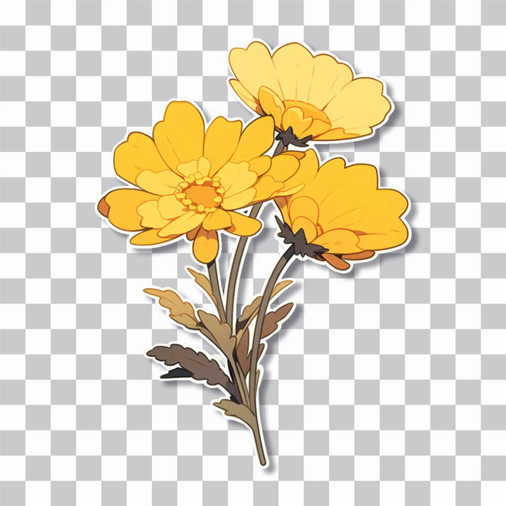 beautiful three yellow flowers sticker cover