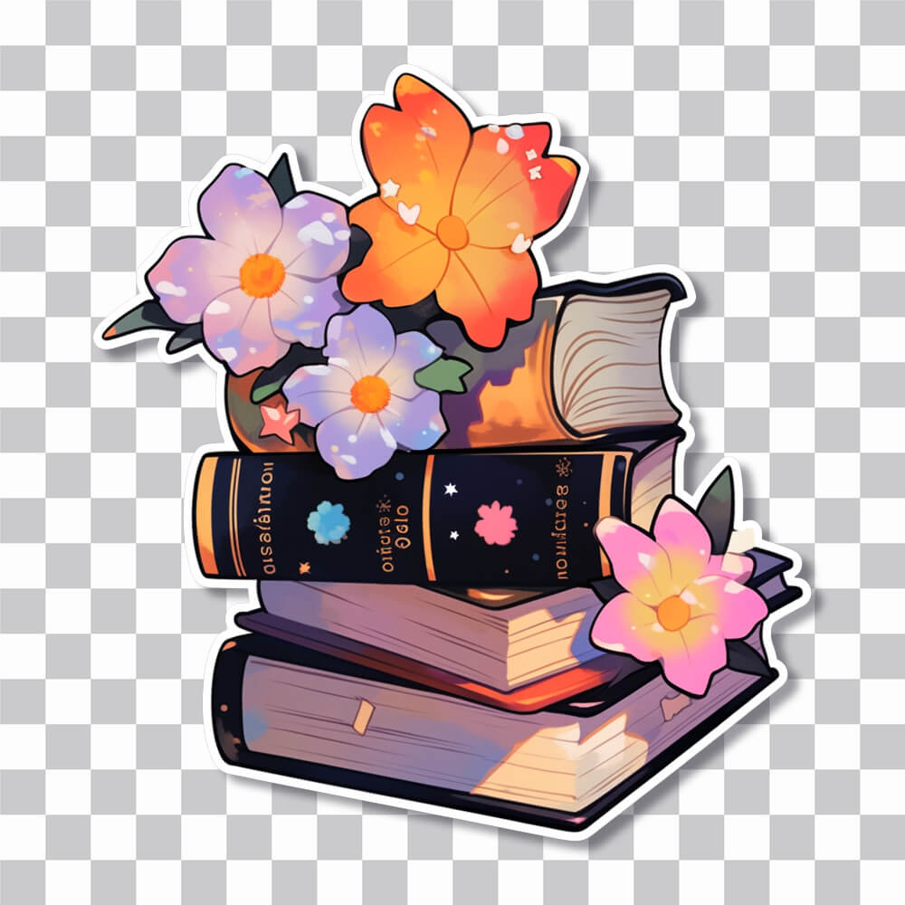 books and flowers aesthetic sticker cover