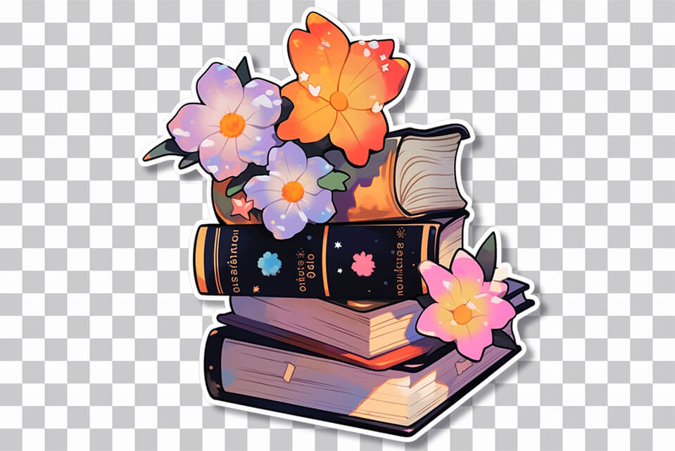 📚 Books & Flowers  Dreamy Bibliophile PNG Sticker Download